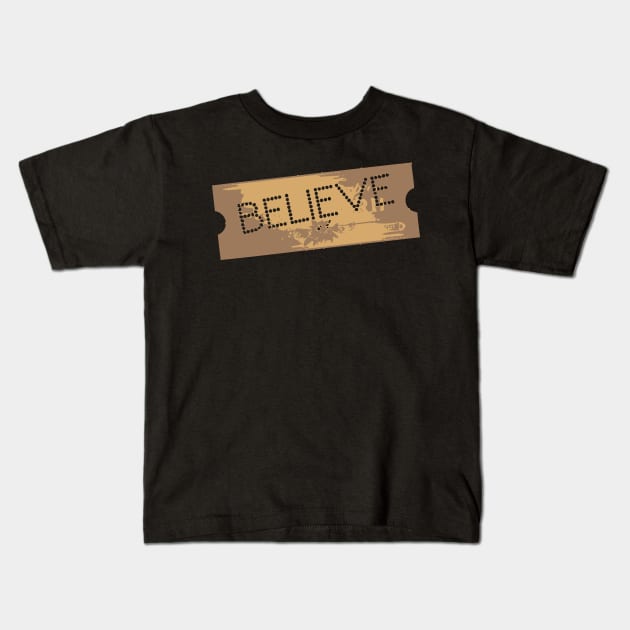 The Polar Express Believe Ticket Kids T-Shirt by DrawingBarefoot